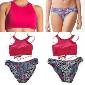 Tommy Bahama 2 Piece Swimsuit, High Neck Top, Rivera Tile Reversable Bottom, Med